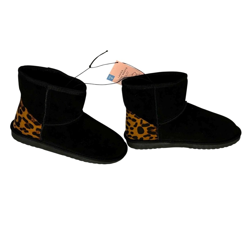Serra Suede Boots Womens 8 Black Leopard Print Faux Fur Lined 56624